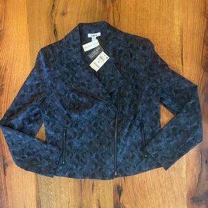 Bar III Asymmetrical Jacket with Subtle Blue Camo Pattern, Pockets, NWT, Sz Med